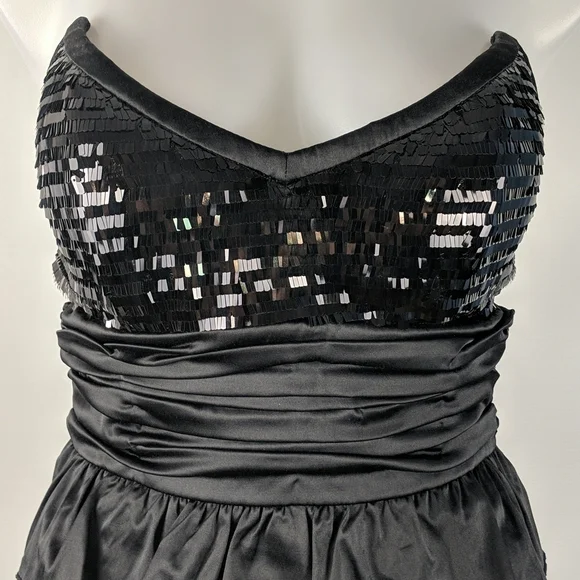 Elle Zeitoune Dress Size 10 Black Sequins Strapless Zip-up Back Layered BNWT - Picture 6 of 9